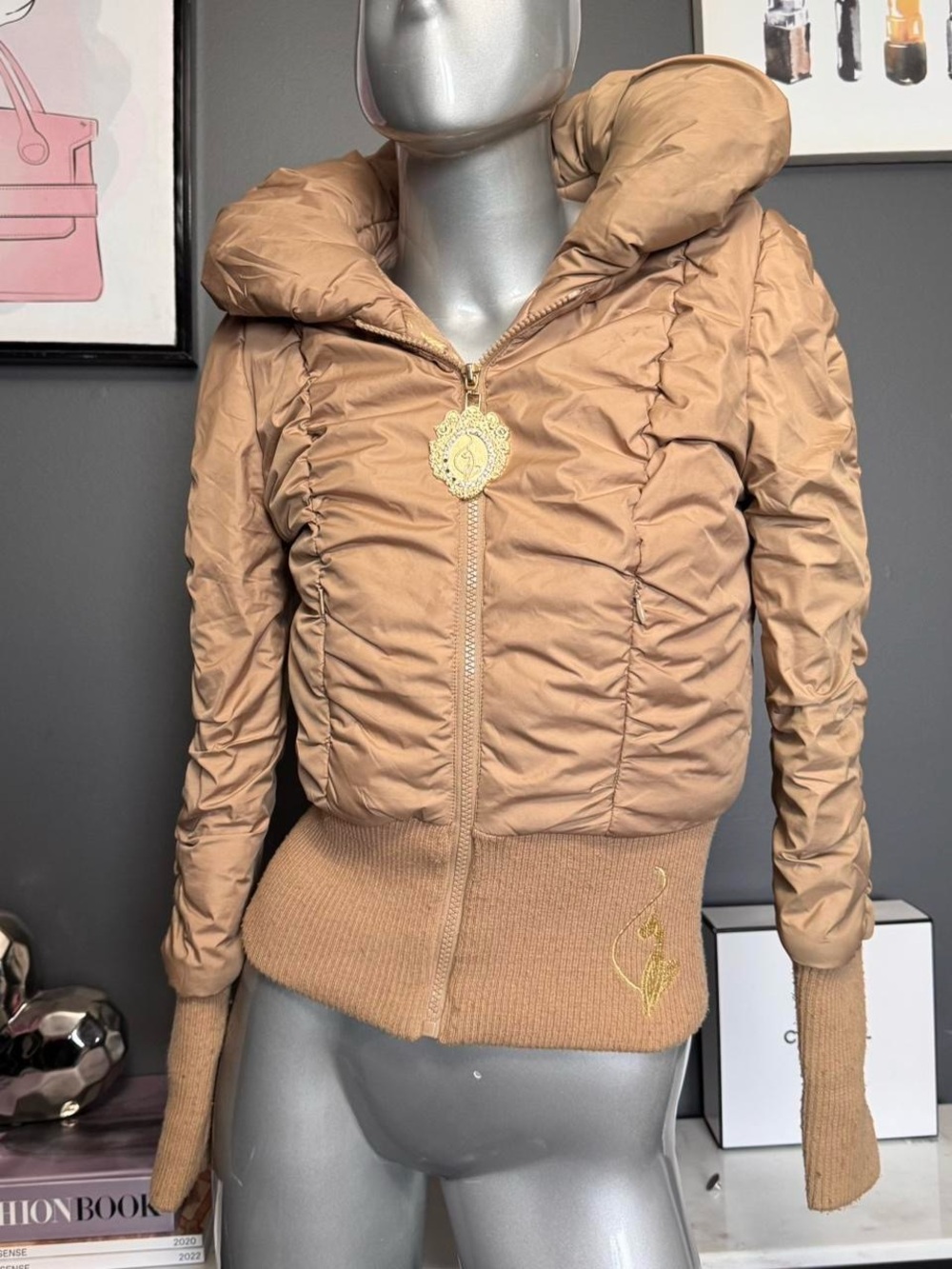 Baby Phat Vintage Y2K GRAIL Gold Satin Cinch-Waist Puffer Jacket - Picture 3 of 11